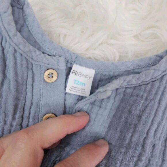 PL BABY Blue Baby Boy Size 12M Button Up Muslin Gauze - Picture 4 of 5